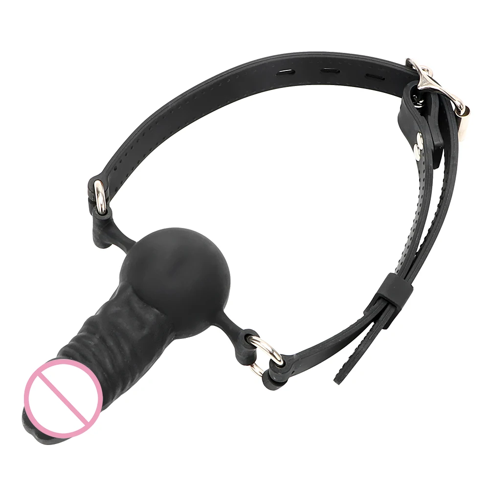 

IKOKY Dildo Mouth Gag Silicone Erotic Toys Oral Fixation Penis Gag with Locking Buckles Slave SM Bondage Sex Toys for Couples