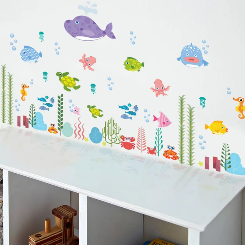 

Underwater Sea Fish bubbles tortoise Wall Art Decorative Bathroom Kids Bedroom Decor Poster Carton Wall Stickers Decal