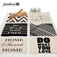 abstract geometric digital printing faux linen placemats for dining table mat black and white home decor coffee drink coaster