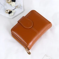 new women oil wax pu leather wallets short wallet small card bag girl retro zipper hasp wallet leather hand bag with coin pocket