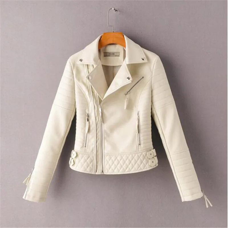 

2020 New Fashion Women Soft Faux Leathers PU Jackets and Coats Lady Motorcyle Zippers Black Blue Spliced Street Outerwear