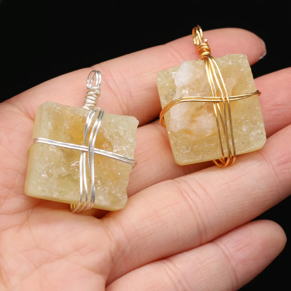 

Charm Fashion Topaz Natural Semi-precious Stones Hand-wound Silver Square Pendant-for Jewelry Making DIY Necklace Accessories