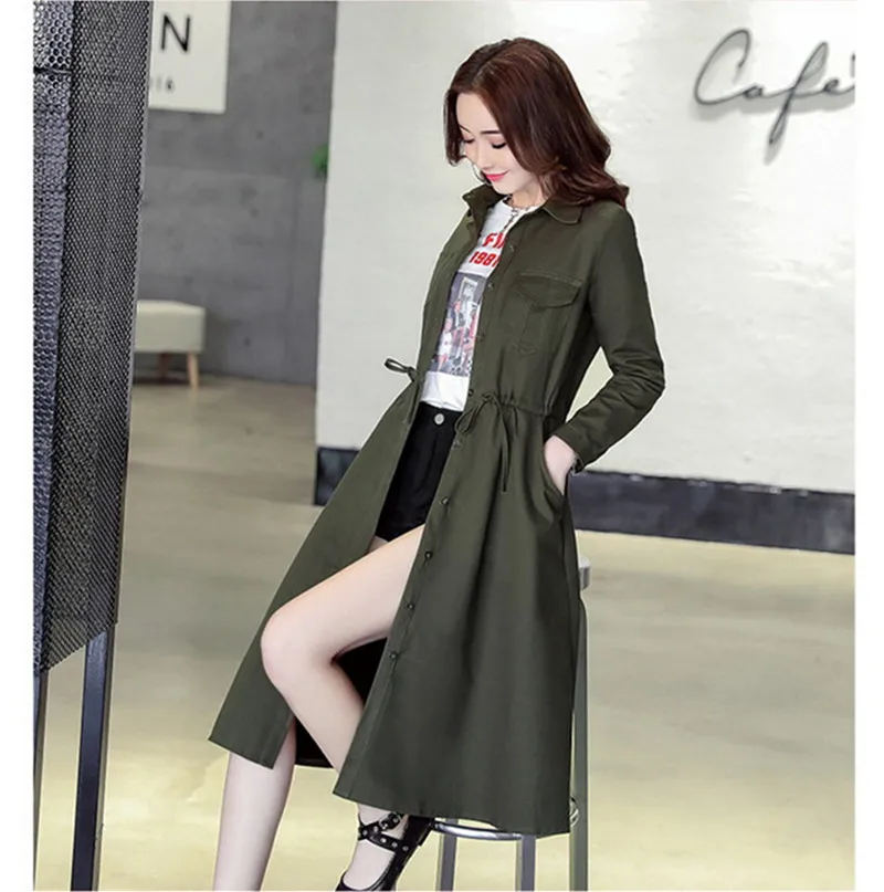 Весна 2020 армейские женские зеленые длинные пальто ветровка тренчкот для женщин