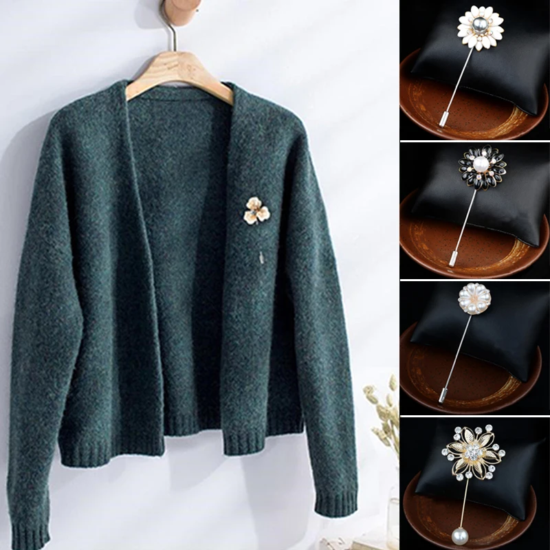 

Brooches For Women Flower Pin Shawls Shirt Collar Scarves Accessories Long Corsage Needle Brooch Camellia Rose Imitation Pearl