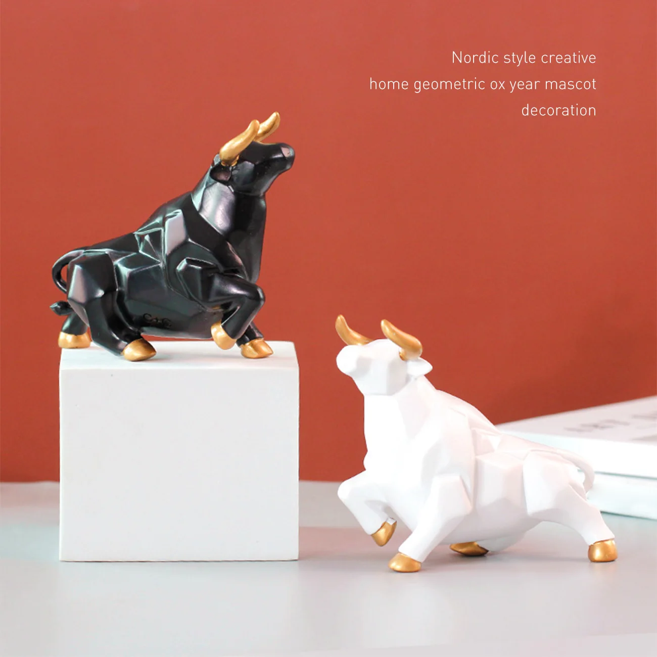 

Cattle Statue Ox Home Decor Bull Sculpture Wine TV Cabinet Ornament Crafts Abstract Animal Figurine Desk Living Room Decoration