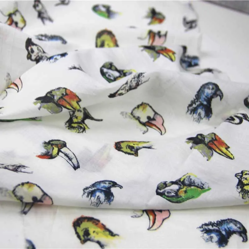 

100% Combed Cotton Plain Thin 60S 90*88 White Color Parrot Birds Fine Fabrics For Summer Apparel Dress Shirt Skirt Blouse Craft