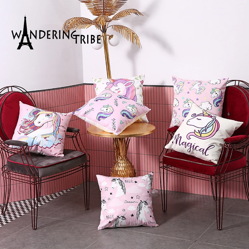 Розовый чехол для подушки с единорогом декоративные вечерние дивана кровати