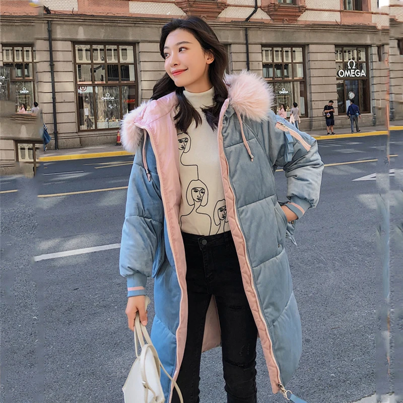 Женская бархатная куртка с капюшоном длинная теплая парка мехом новинка зимнего