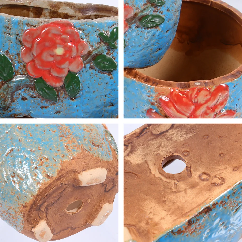 

6pcs Mini Succulent Pot Retro Flower Pattern Desktop Plant Pot Flower Pot