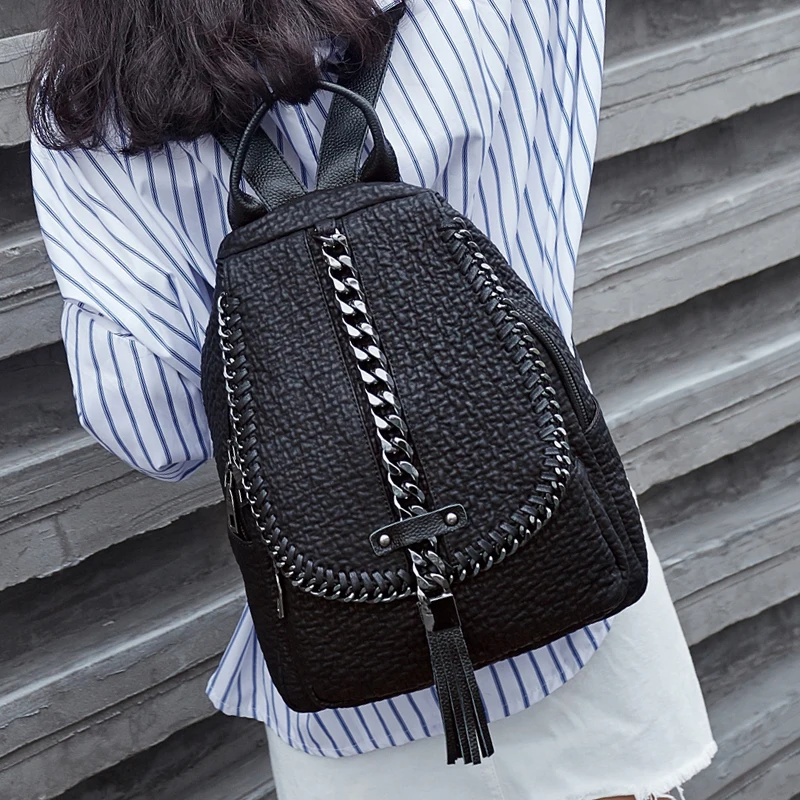 Женский винтажный рюкзак POMELOS черный школьный из искусственной кожи для девочек