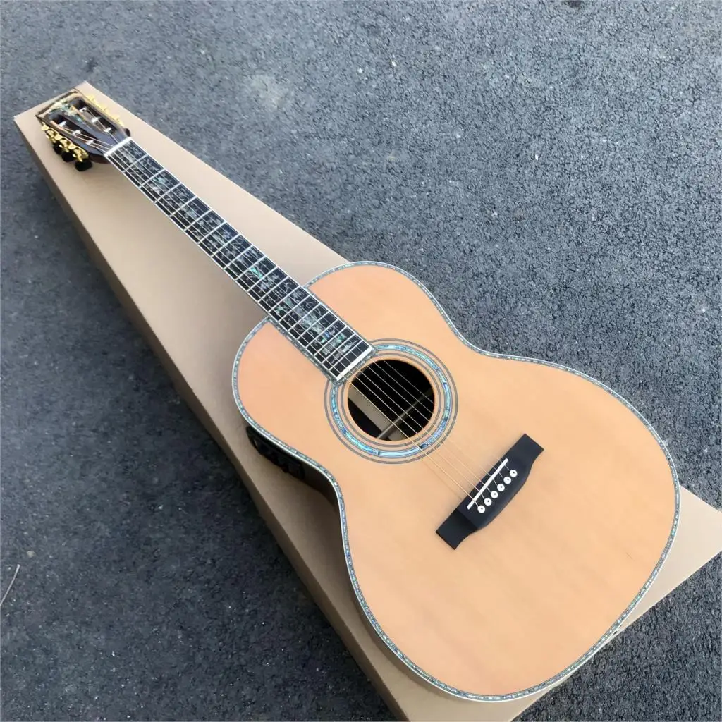 

Настоящая Акустическая гитара Абалон 39 дюймов в стиле ООО, гитара из эбенового дерева с отверстием из твердой ели, бесплатная доставка