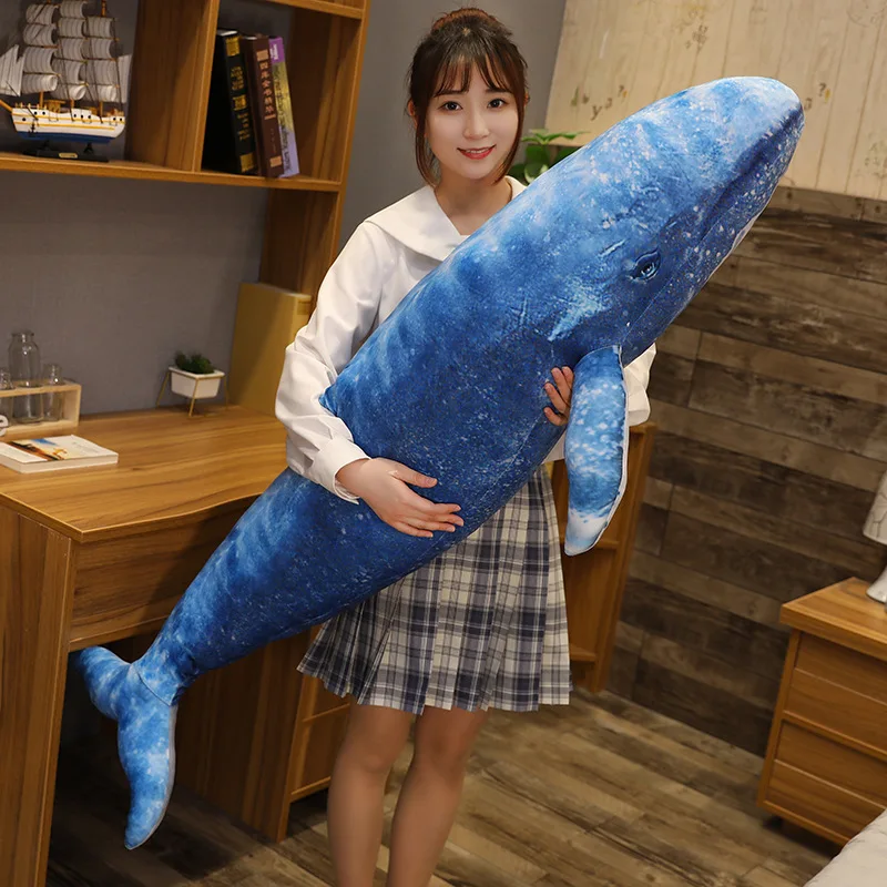 

75/110/130cm Simulation Marine Shark Animal Giant Blue Whale Plush Toy Lifelike Sea Animal World Fish Stuffed Pillow Photo Tool