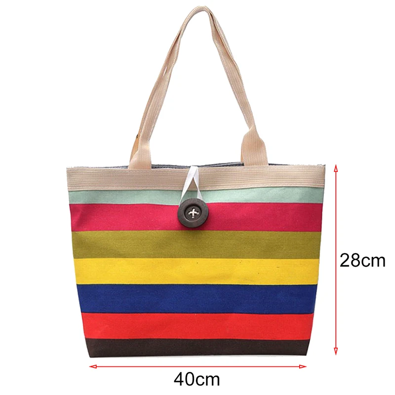 

1 Pcs Large Striped Summer Shoulder Tote Beach Bag Women Girls Colored Stripes Handbag Canvas High Quality