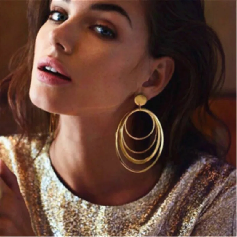 Горячая Мода Большой Гладкий Круг серьги панк стиль золото Цвет геометрический