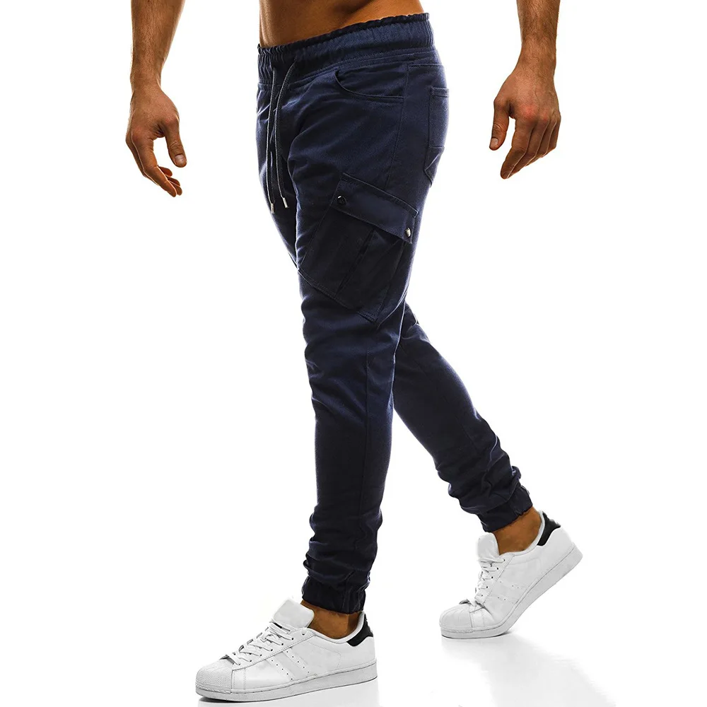 

2021 the new tide fashion men big yards slanting pocket lashing belts pure color leisure trousers feet pants