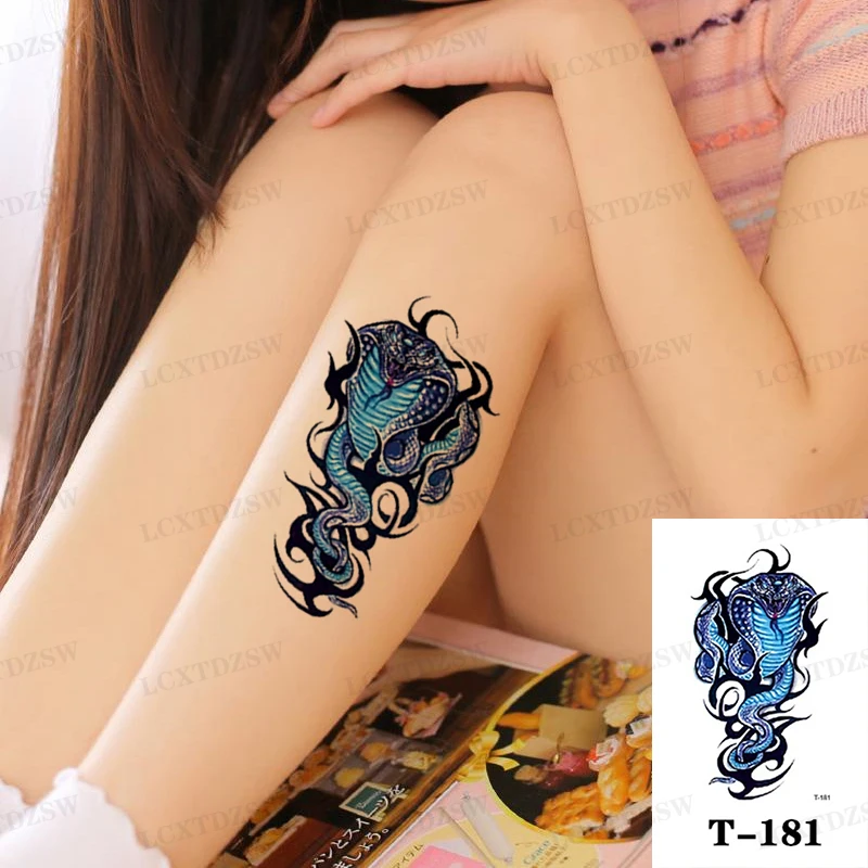 Waterproof Temporary Tattoo Sticker Creative Crawling Black Snake Personality Flash Tattoo Fake Tattoo For Girl Women Men
