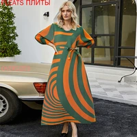 autumn and winter new pleated dress loose long round neck big swing dress women middle east europe and america miyake pleats
