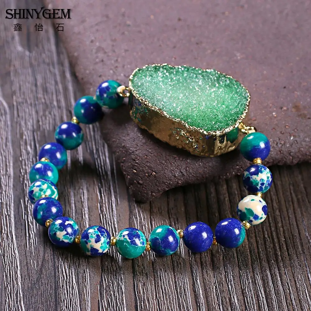 Браслеты ShinyGem Yoga с натуральным камнем 8 мм синий зеленый морской осадочный Jaspers браслеты из бисера золотые браслеты ручной работы для женщин