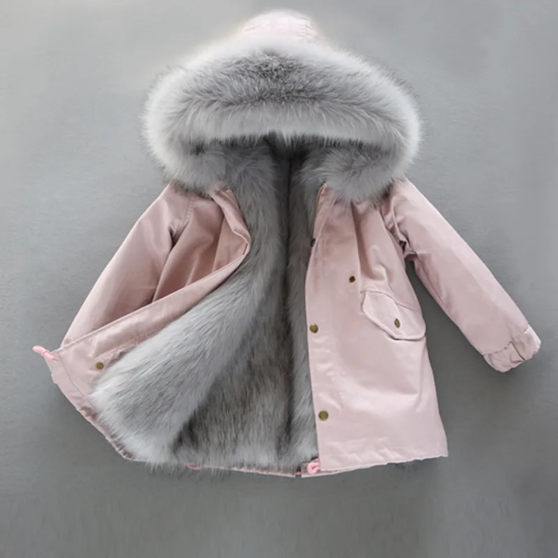 as picture Dollplus/-30 градусов новая одежда для девочек с длинными рукавами, одежда с мехом зимняя куртка теплая детская одежда утепленный пуховик с капюшоном, пальто из искусственного меха подростков верхняя одежда; парка - Цвет: as picture