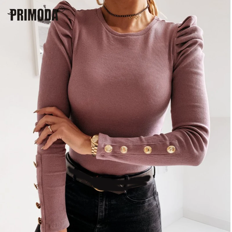 

Новинка 2020 года, осенне-зимние повседневные блузки, топы, модные женские однотонные рубашки на пуговицах, облегающие пуловеры с оборками, же...