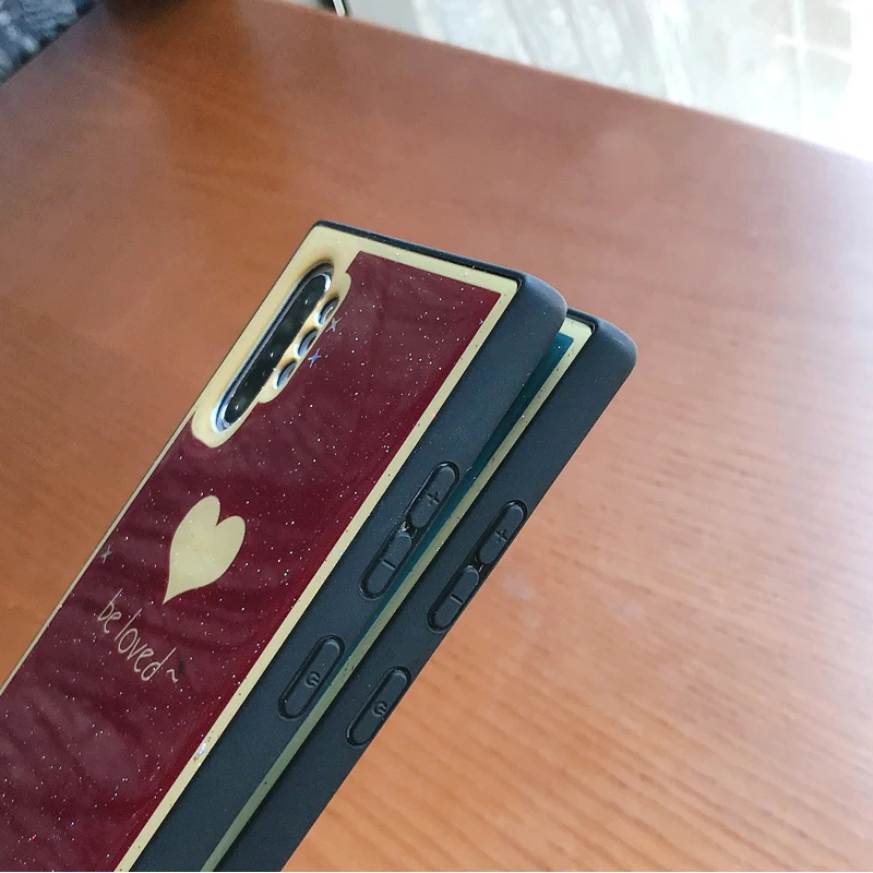 Чехлы YHBBCASES Note 10 в стиле ретро с сердечками блестящими порошками чехлы для Samsung 8 9