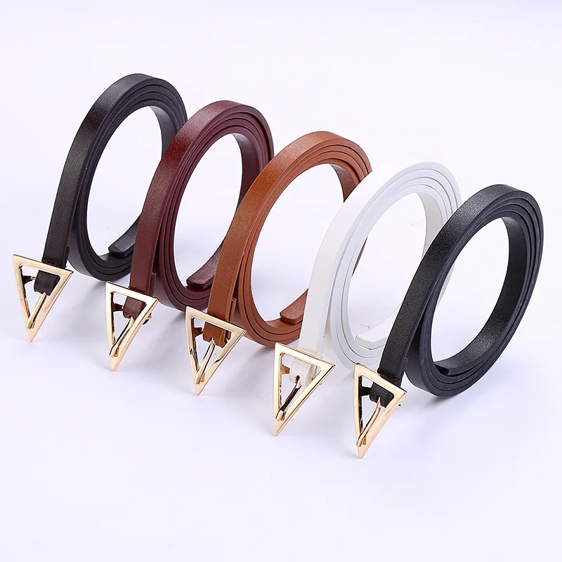 Triangle Metal Buckle Leather Women Belt Designer  Waist Strap All-match Lady Dress Coat Sweater Decorative Knotted Waistband