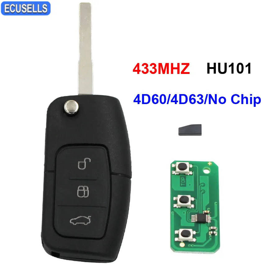 3 кнопочный дистанционный умный Автомобильный ключ 433 МГц 4D60/4D63/No чип