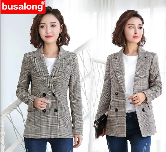 

Long Sleeve Slim women blazers plus size Double Breasted Plaid Female Formal Jacket Winter Business workwear Autumn Coat 2019