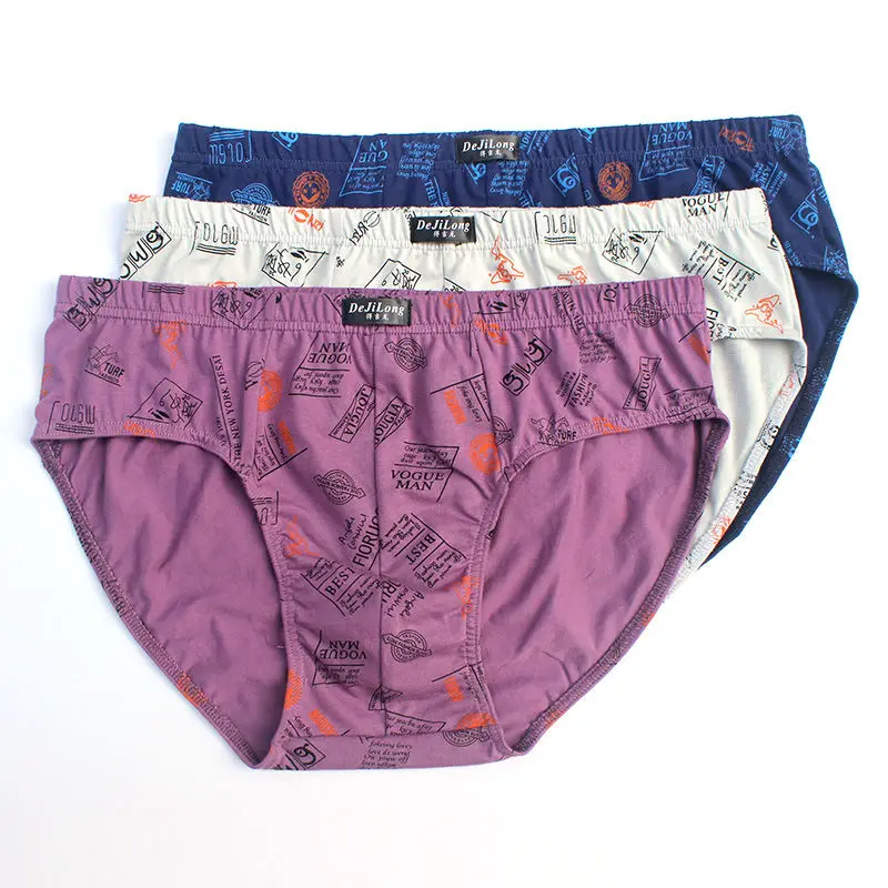 5pcs/Lot Men's 100% Cotton Briefs Mid Waist Briefs Large Size Printing Middle Aged Youth Pants Cotton Panties