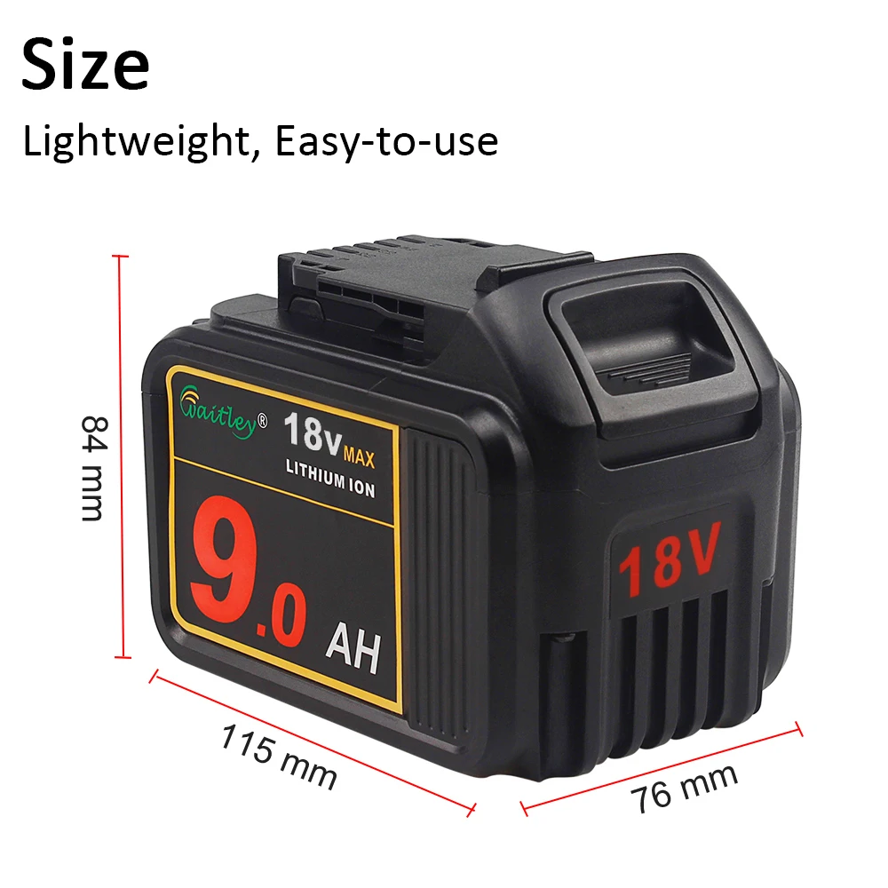 Waitley 18V 9.0Ah MAX XR Lithium Ion Battery Replacement for Dewalt Power Tool 9000mAh DCB184 DCB181 DCB201 DCB200 20V 18 v 9A - купить по
