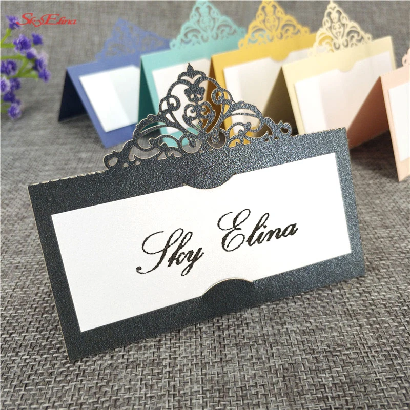 50 жемчуг Бумага кружева карточка с именем и местом Свадебные украшения Украшение