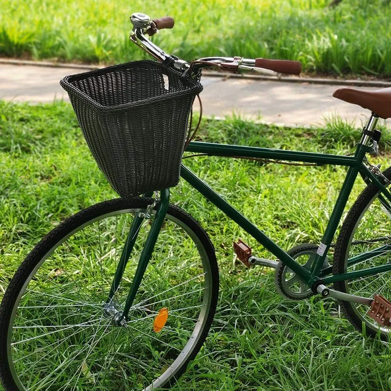 

Retro Bike Basket Rattan Traditional Wicker Bicycle Front Shopping Basket, Bike Accessories with Leather Straps