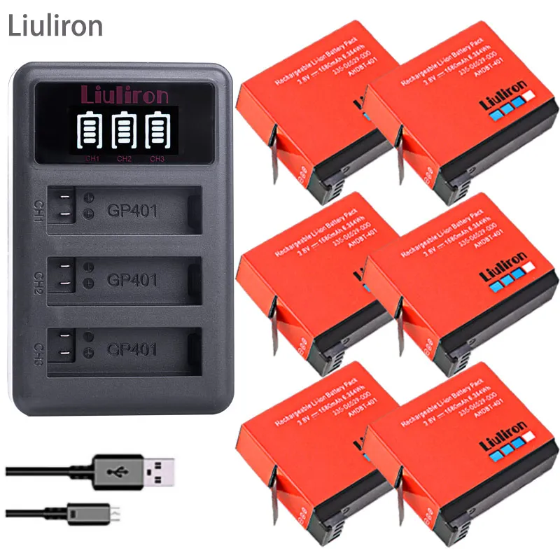 charger and 6battery 1680 мАч Gopro Hero 4 Батарея запасная часть+ светодиодный 3 слотов для карт USB Зарядное устройство для GoPro HERO4 GoPro AHDBT-401 экшн Камера акумуляторная батарея - Цвет: charger and 6battery