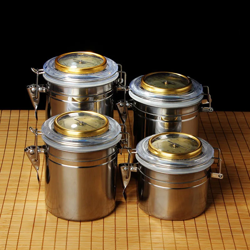 

CG-11 High Quality Cigarette/cigar Moisturizer with Hygrometer Stainless Steel Coffee Bean Storage Jar Send Moisturizing Tablets
