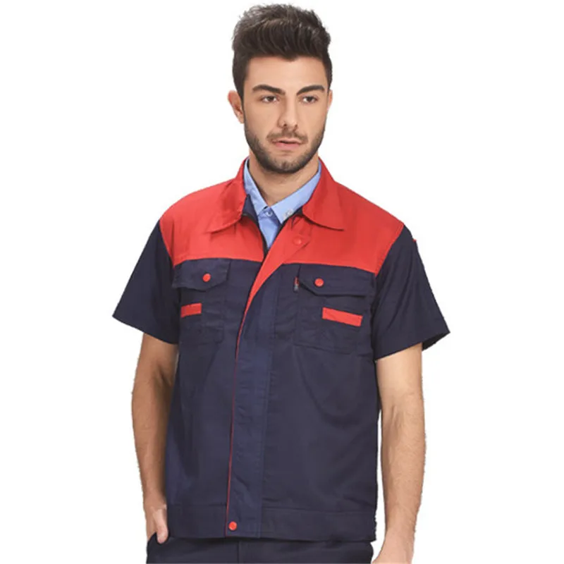 Рубашка мужская с короткими рукавами рабочая одежда в стиле пэчворк карманами