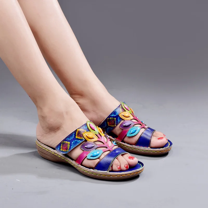 Сандалии VALLU женские кожаные в этническом стиле богемные удобные тапочки плоская