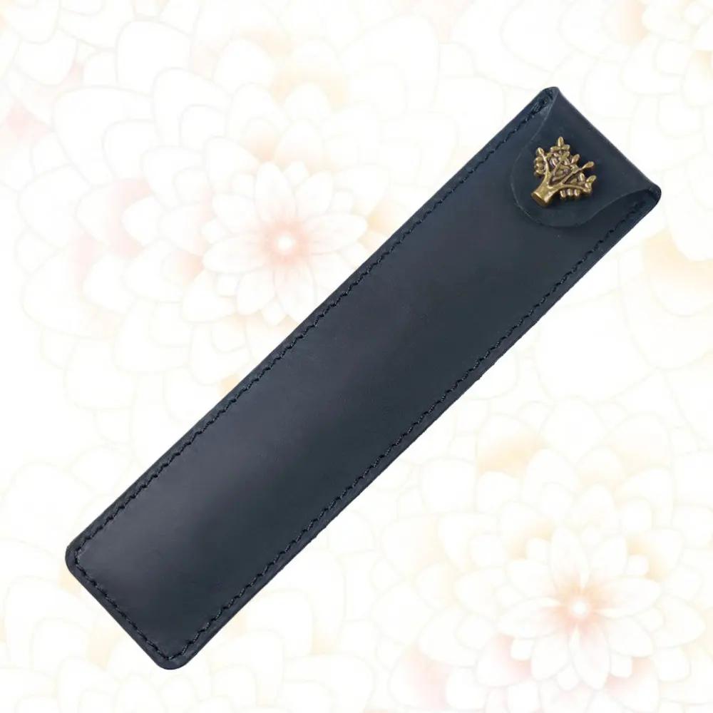 

Genuine Leather Pen Pouch Holder Single Pencil Bag Pen Case with Snap Button for Rollerball Fountain Ballpoint Pen (Black