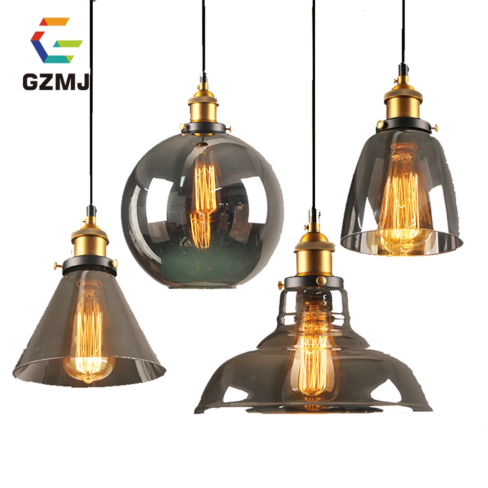 

Винтажная подвесная Светодиодная лампа GZMJ в стиле лофт-бар, s-образный светильник со стеклянной веревкой, промышленный дымчато-серый, глянцевый светильник для кухни и сада