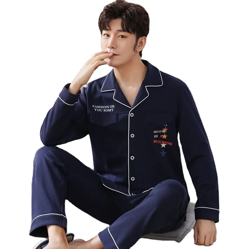 

Ropa Masculina Thin Long Sleeve Pajamas Set Pyjama Homme Coton Homme All Cotton Men's Youth Home Wear Roupas De Dormir Fashion