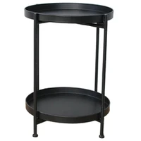 2 tier round side table end table metal sofa coffee table small folding table living room office flower stand black