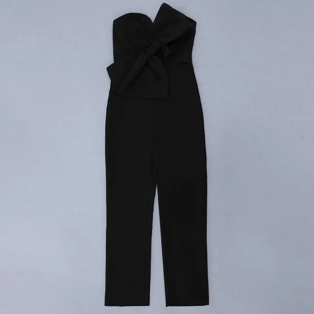 

BEAUKEY 2020 Autumn Women's Strapless Bandage Jumpsuits Club Vestidos Black White Ruffles Ladies Bow-knot Bodycon Jumpsuits