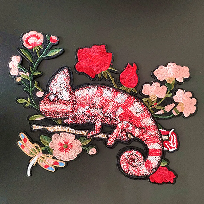 

Clothing diy embroidery patch deal with it 28cm Lizards dragonfly flower biker patches for clothes stickers fabric free shipping
