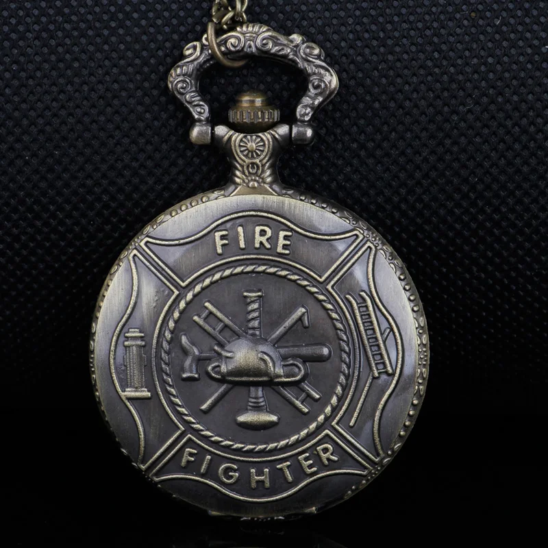 

Bronze Fire Fighter Pocket Watches Vintage Bronze Steampunk Firefighter Quartz Watches Romatic Souvenir Jewelry Necklace