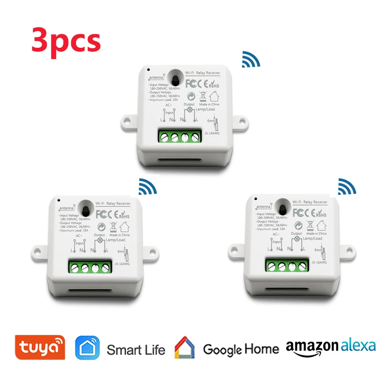 3pcs 2/3/4 шт. Wi-Fi дистанционный переключатель освещения модуль Tuya/приложение Smart life дистанционное управление совместимый для Google Home Amazon Alexa Echo IFTTT - Комплект: 3pcs