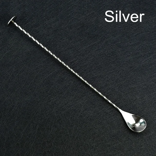 silver Коктейльная барная ложка из нержавеющей стали с резьбой, перемешивающая ложка, инструменты бармена, Коктейльная ложка, мешалка - Цвет: silver