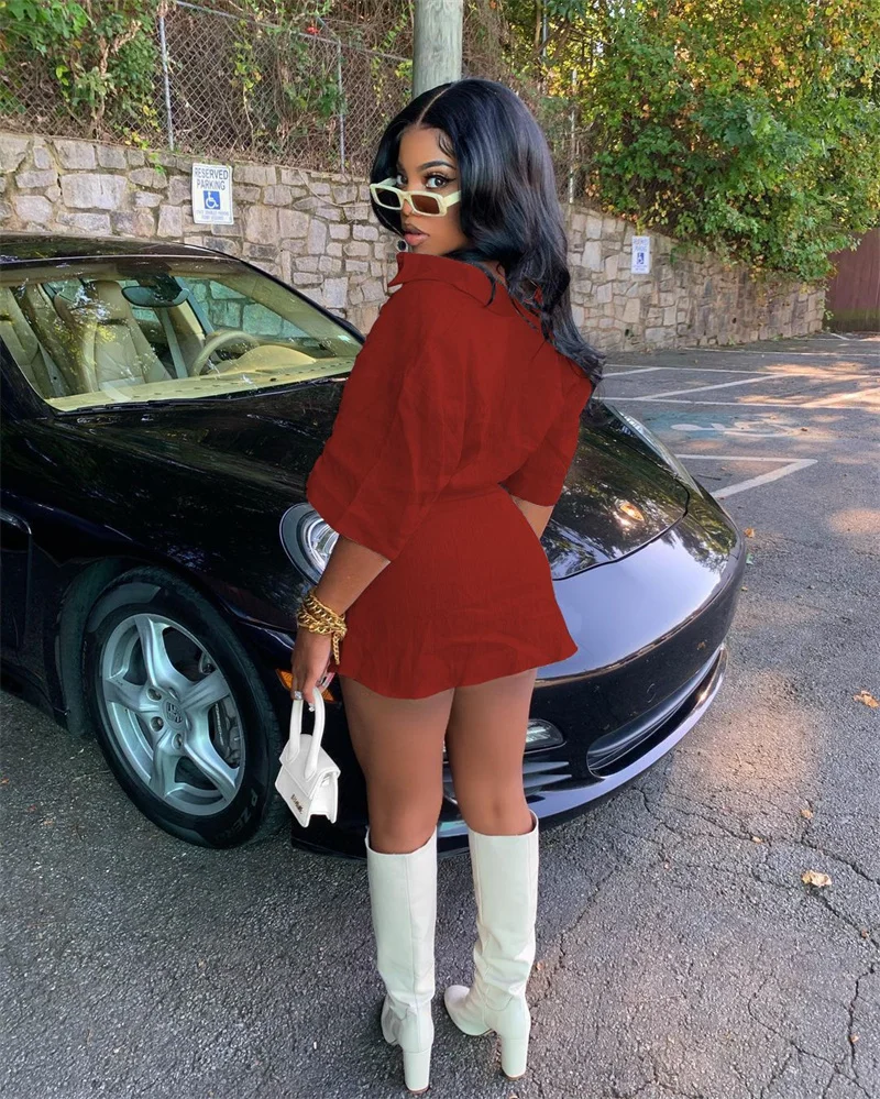 

Thorn Tree Summer Buttons Up V-neck Short Sleeve Shirts Crop Tops Side Split Mini Skirt 2 Piece Set Ladies Sexy White Tracksuits