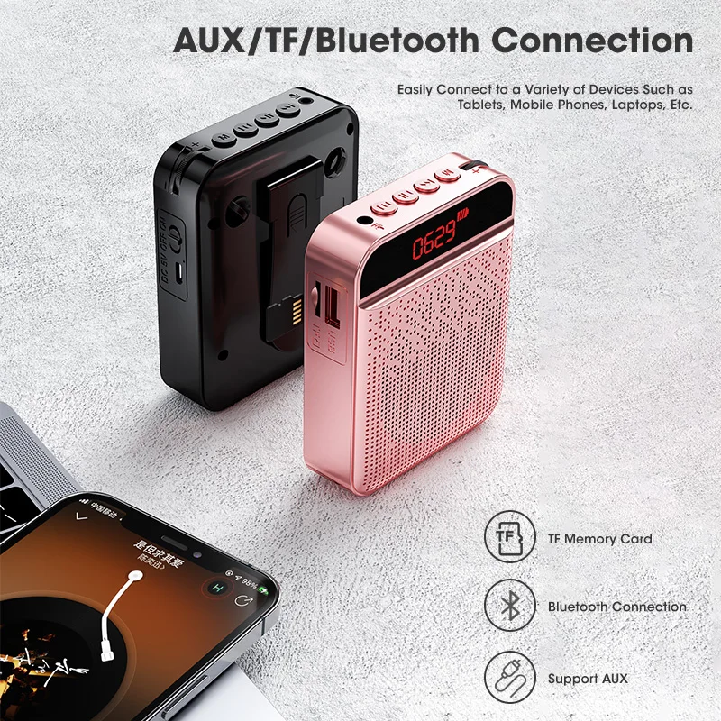 UHF мегафон микрофон Портативный усилитель голоса Учитель Беспроводной TF AUX