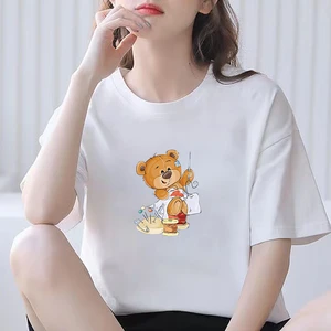 Princess Kawaii Harajuku T-shirt Funny Cute Bear Graphic Tshirt Short Sleeve T Shirt Women Ullzang Cute Funny Girls Tshirt