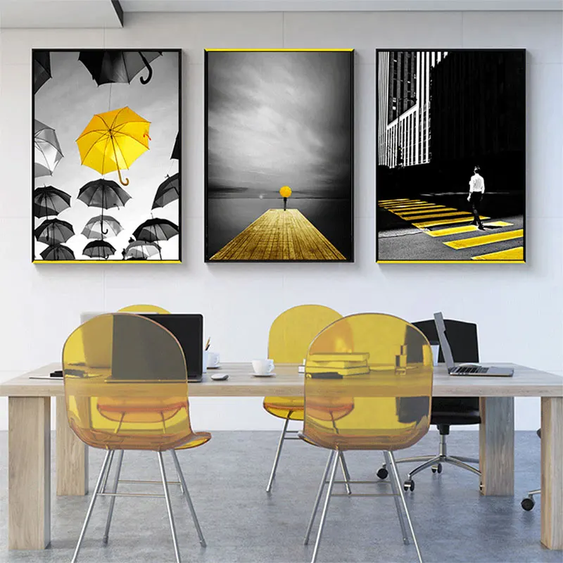 

Nordic Modern Minimalist Canvas Paintings Yellow and Black Umbrella Romantic Poster Print Wall Art Pictures Living Room Decor