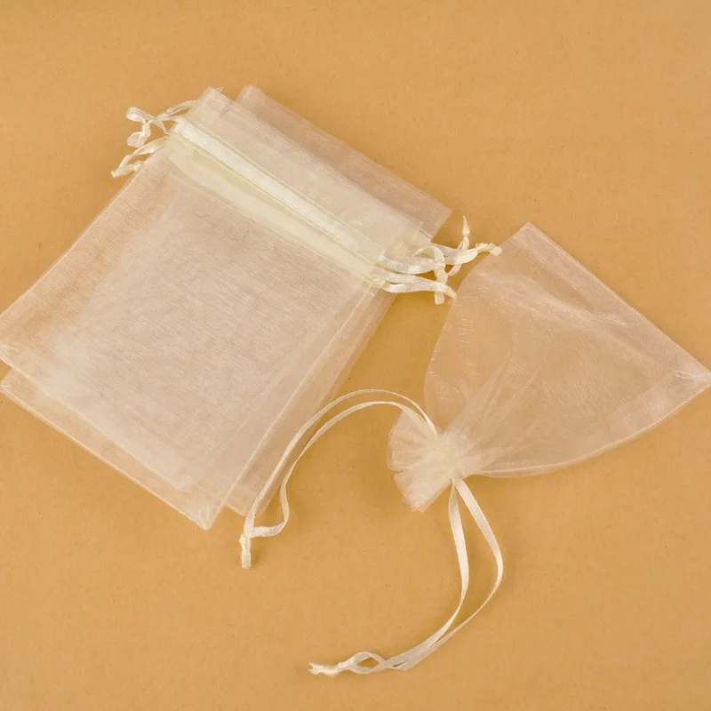 Cream 1000 шт 5x7 7x9 9x12 10x15 см сумки из органзы Ювелирные упаковочные сумки для свадебной вечеринки украшения Drawable Сумки Подарочные Пакеты - Цвет: Cream